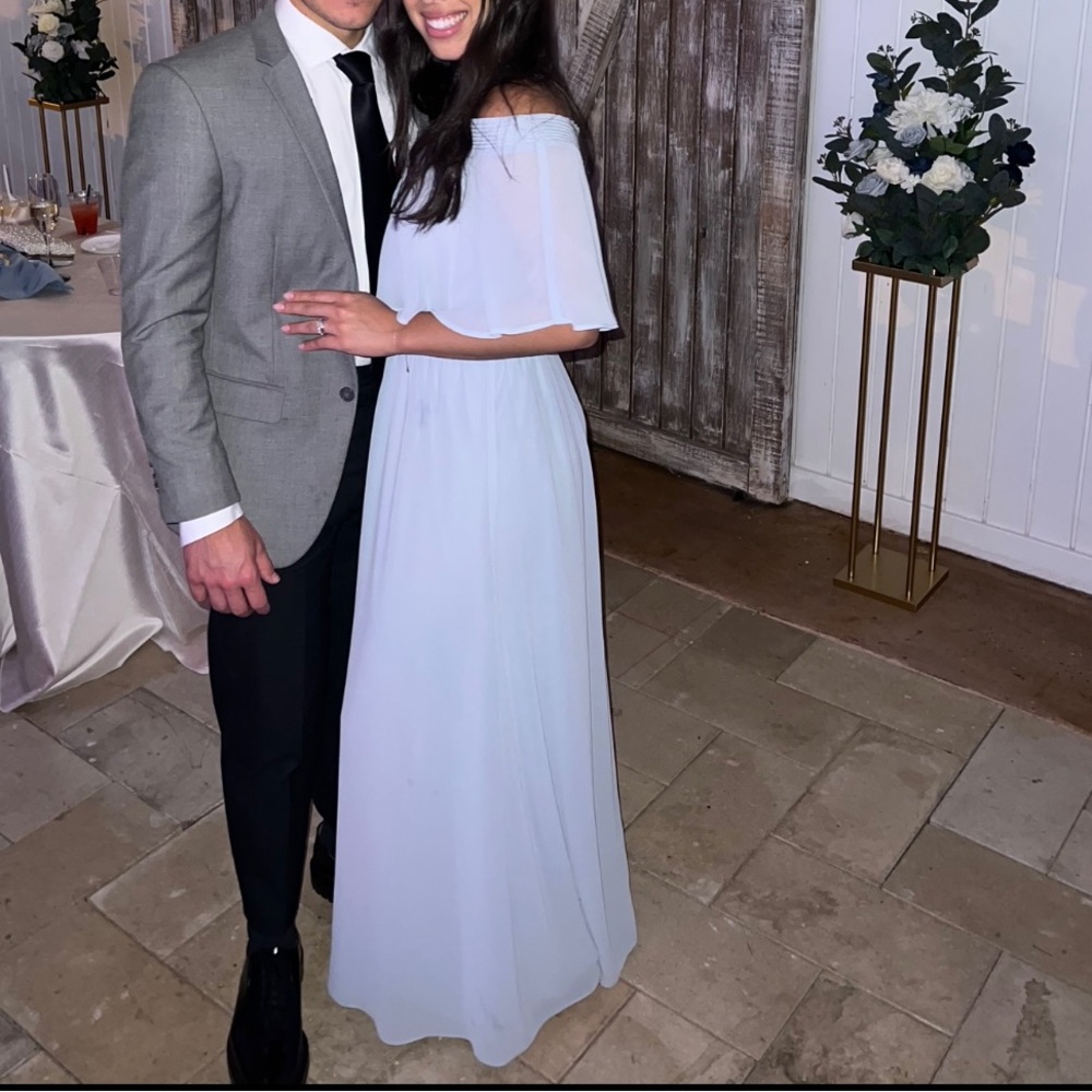 Show Me Your MuMu Blue Off-Shoulder Flutter Sleeve Gown